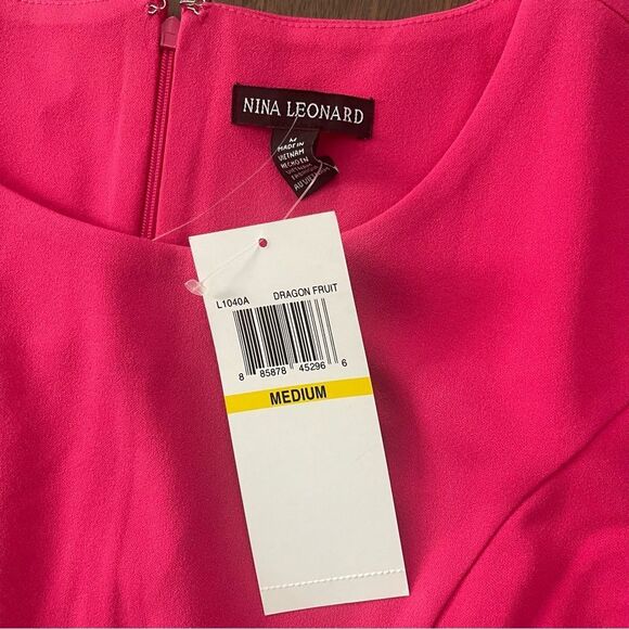 Nina Leonard Barbie Pink Dragon Fruit Bell Sleeve Dress M NWT - Picture 6 of 7